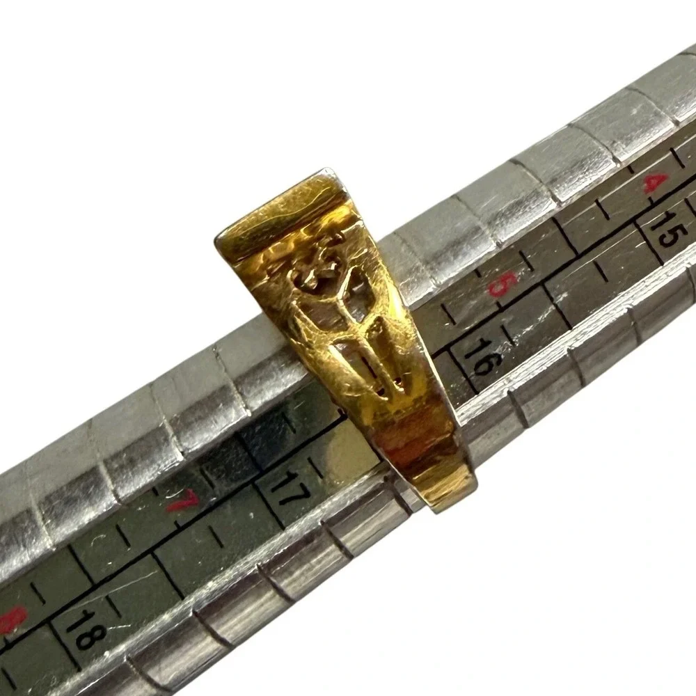 Thailand Mens Gold Tone Rectangle Signet‎ Ring Cz Stones Accents Size 6